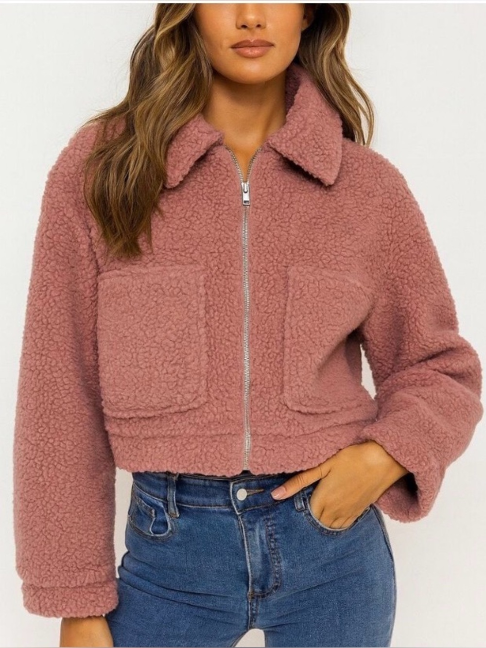 Princess Polly Pink Tan Teddy Sherpa Jacket